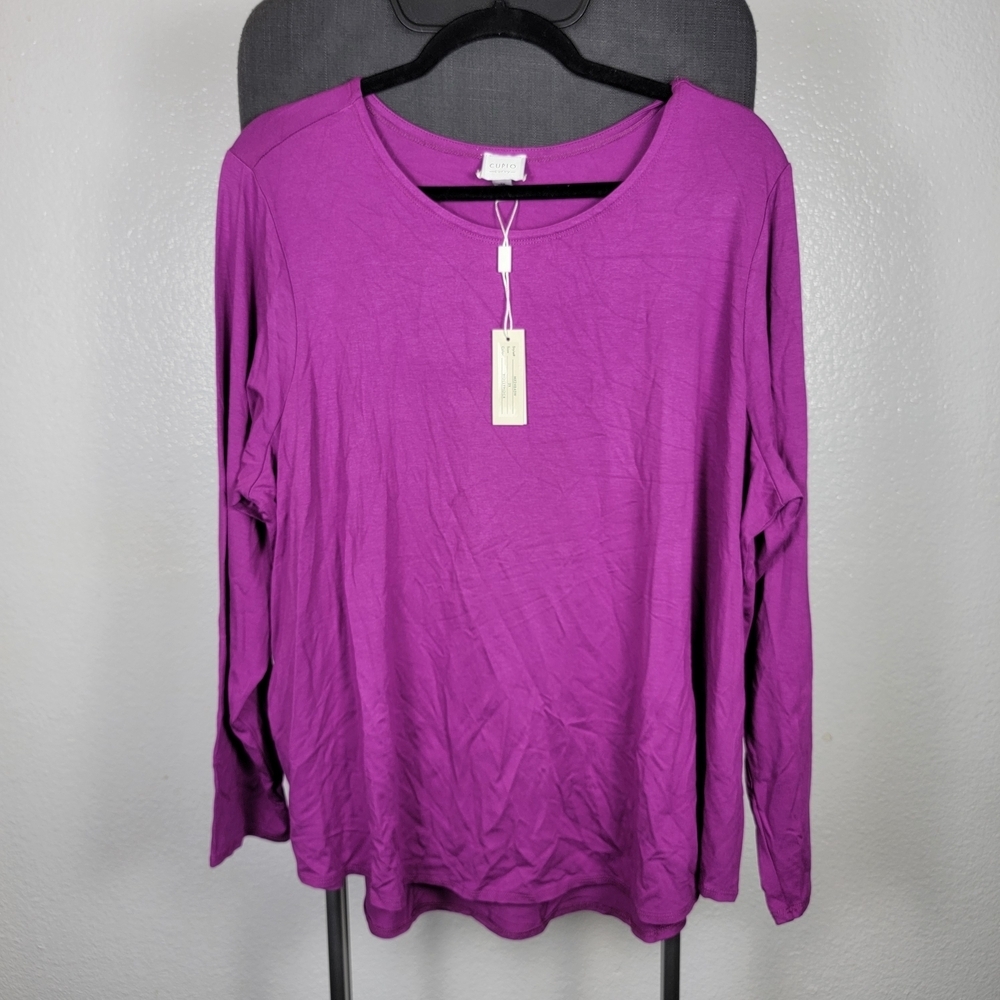 Cupio Curvy Scoop Neck Long Sleeve Women's Blouse‎ Hollyhock Size 2X